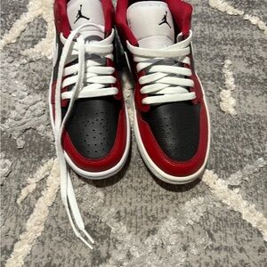 Red and Black Sneakers with White Laces